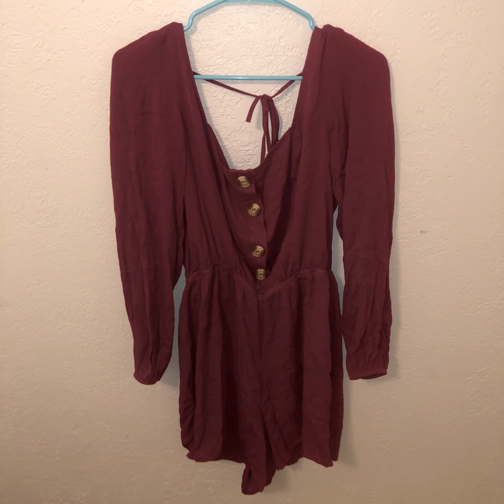 Red button up romper